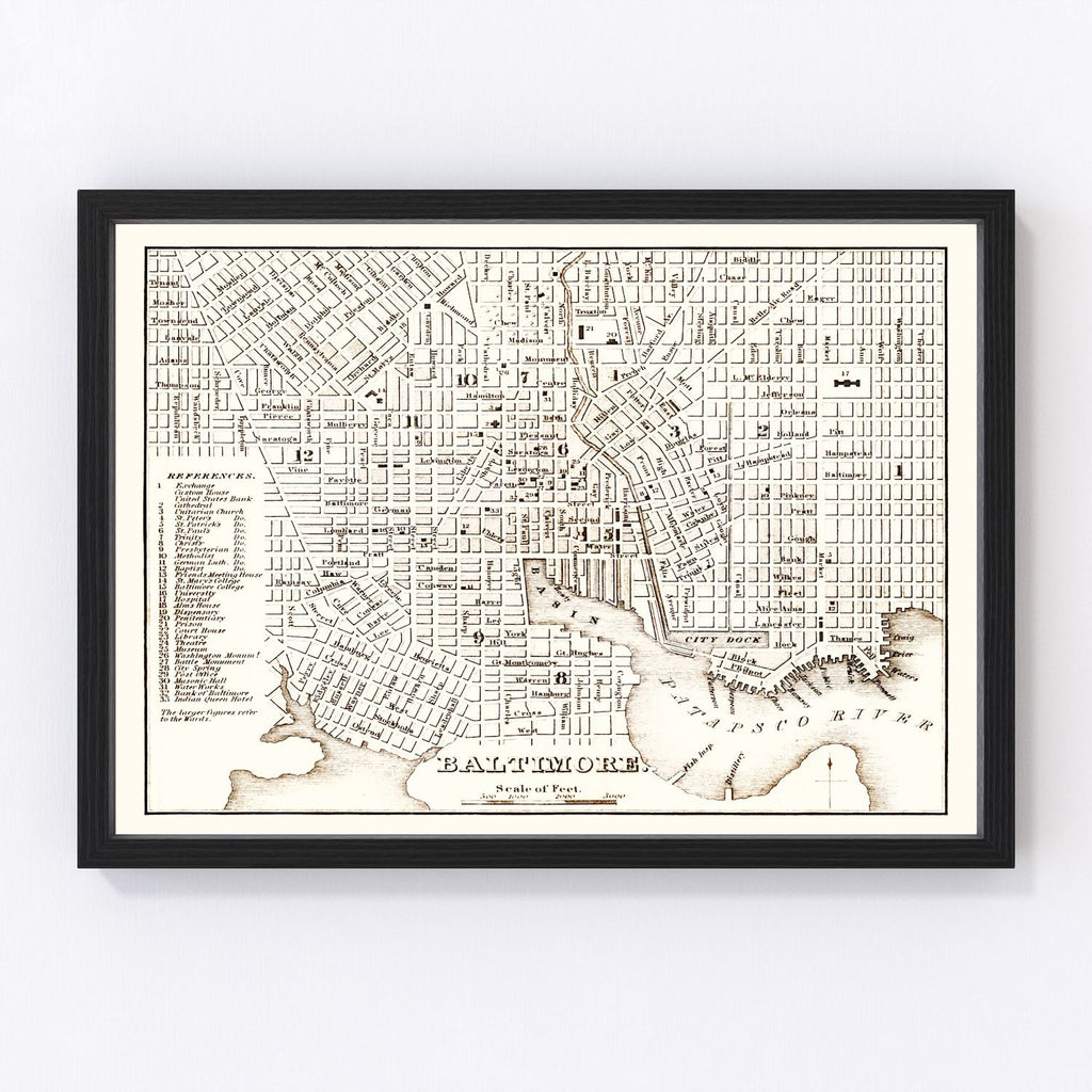 Vintage Map of Baltimore, Maryland 1837