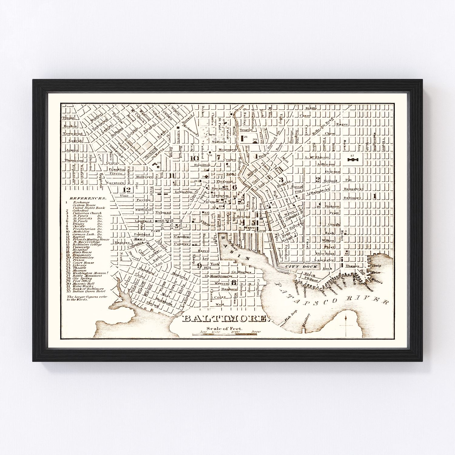 Vintage Map of Baltimore, Maryland 1837