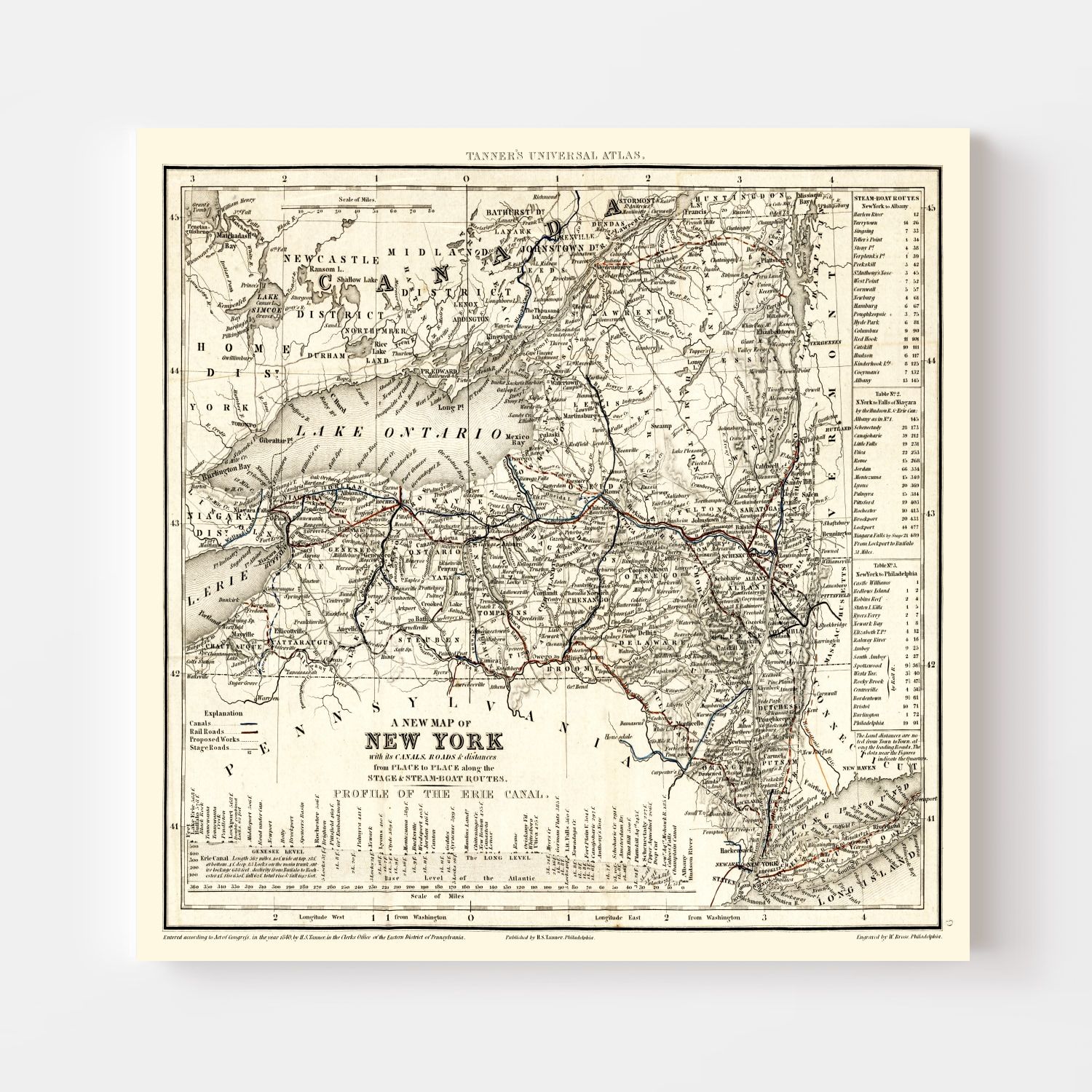 Vintage Map of New York 1840