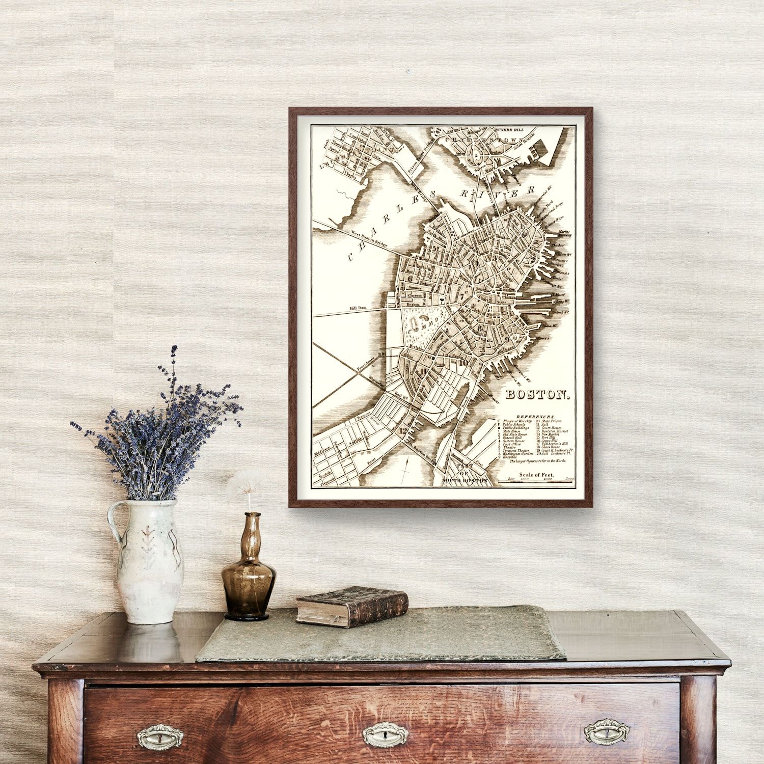 Vintage Map of Boston, Massachusetts 1844
