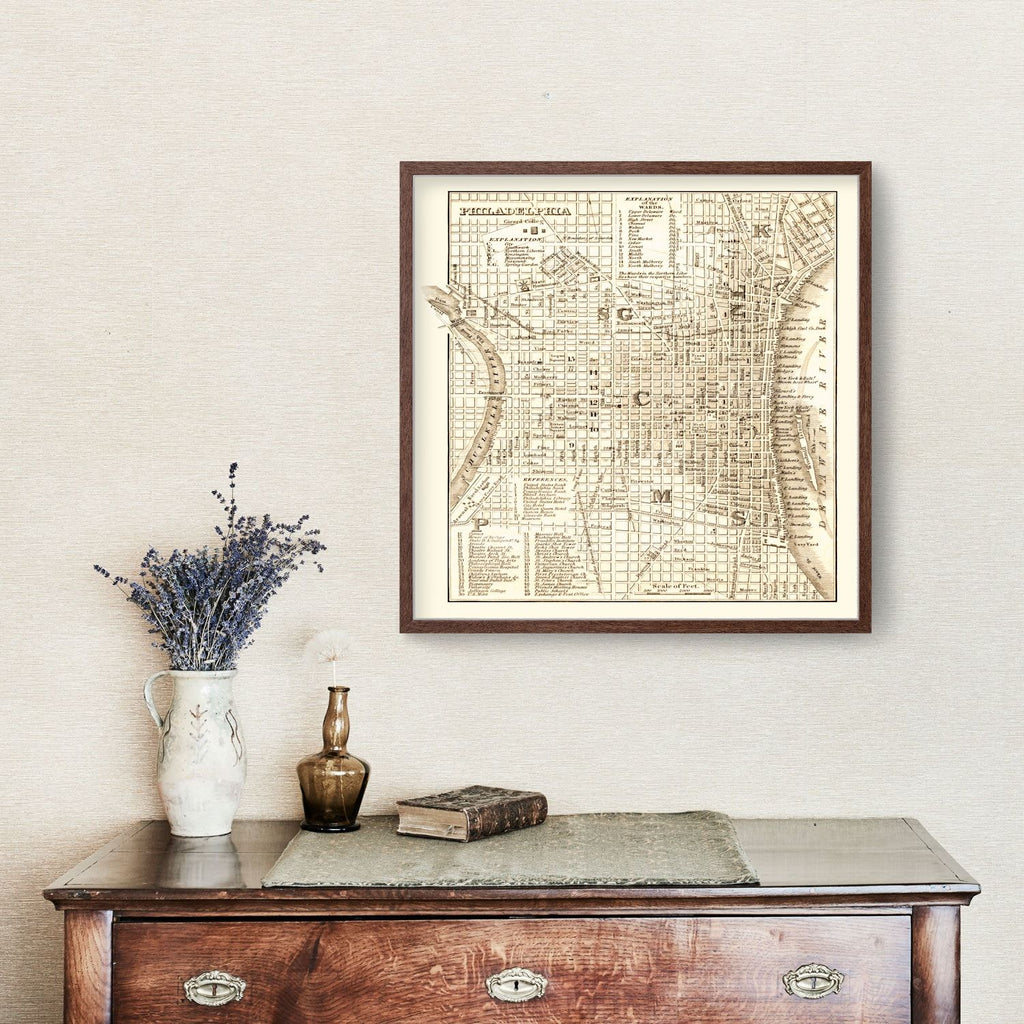 Vintage Map of Philadelphia, Pennsylvania 1844