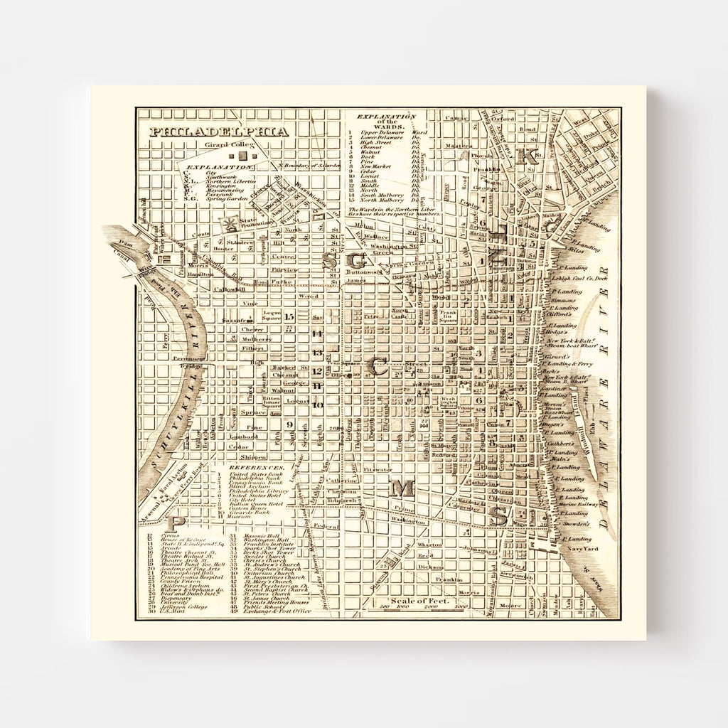 Vintage Map of Philadelphia, Pennsylvania 1844