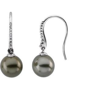 14K White Gold Cultured Gray Tahitian Pearls & 1/8 CTW Natural Diamond Earrings