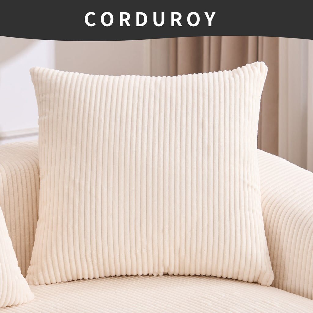 LY-023 WHITE COMPRESSION SOFA: Combining chaise longue with 3-seater, Corduroy Fabric, full sponge compression sofa,combined sofa with 4 pillows for living/ Home Furniture/ Apartment