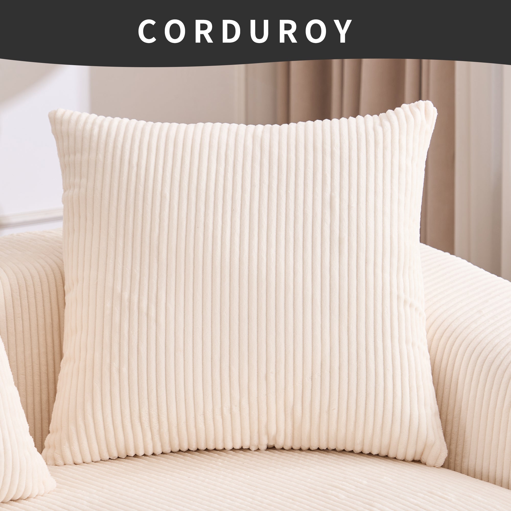 LY-023 WHITE COMPRESSION SOFA: Combining chaise longue with 3-seater, Corduroy Fabric, full sponge compression sofa,combined sofa with 4 pillows for living/ Home Furniture/ Apartment
