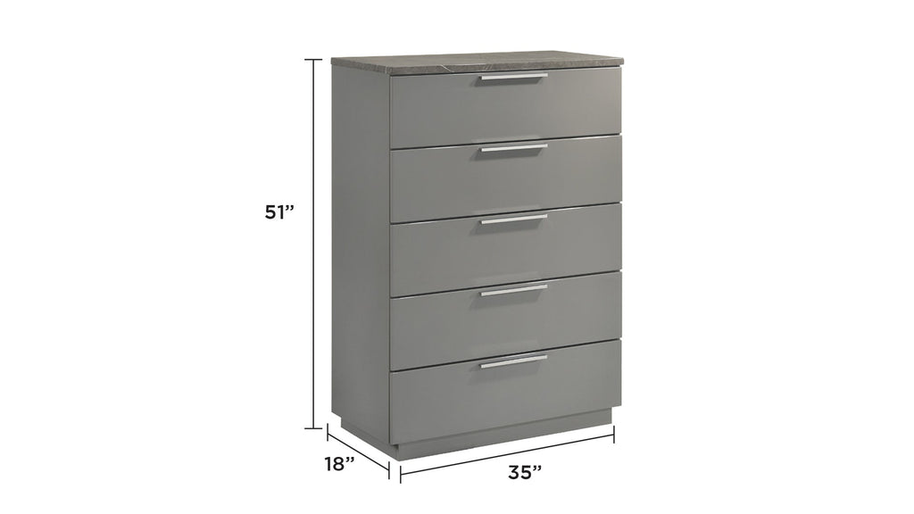 Elara Queen 5-Piece Set – Two-Tone High-Gloss Marble & Lacquer Finish with LED Lighting, Metal-Finished Legs, Spacious Storage- Gray (NJ Inventory)