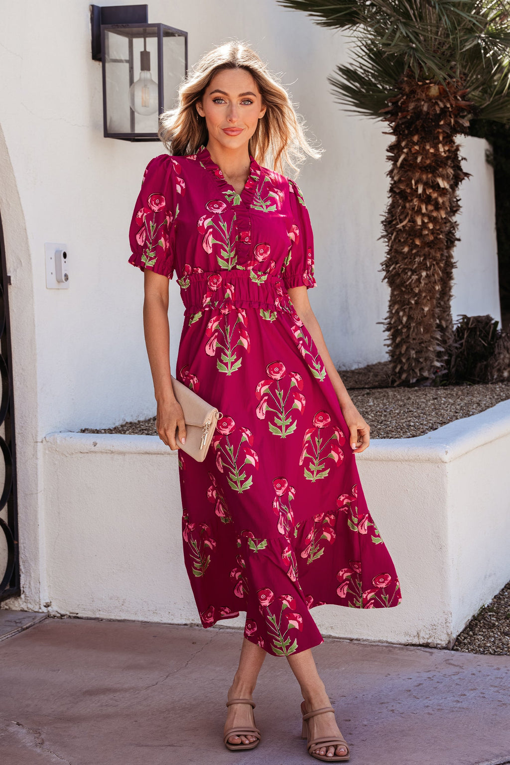 Floral Frilled V-Neck Ruffle Maxi Dress