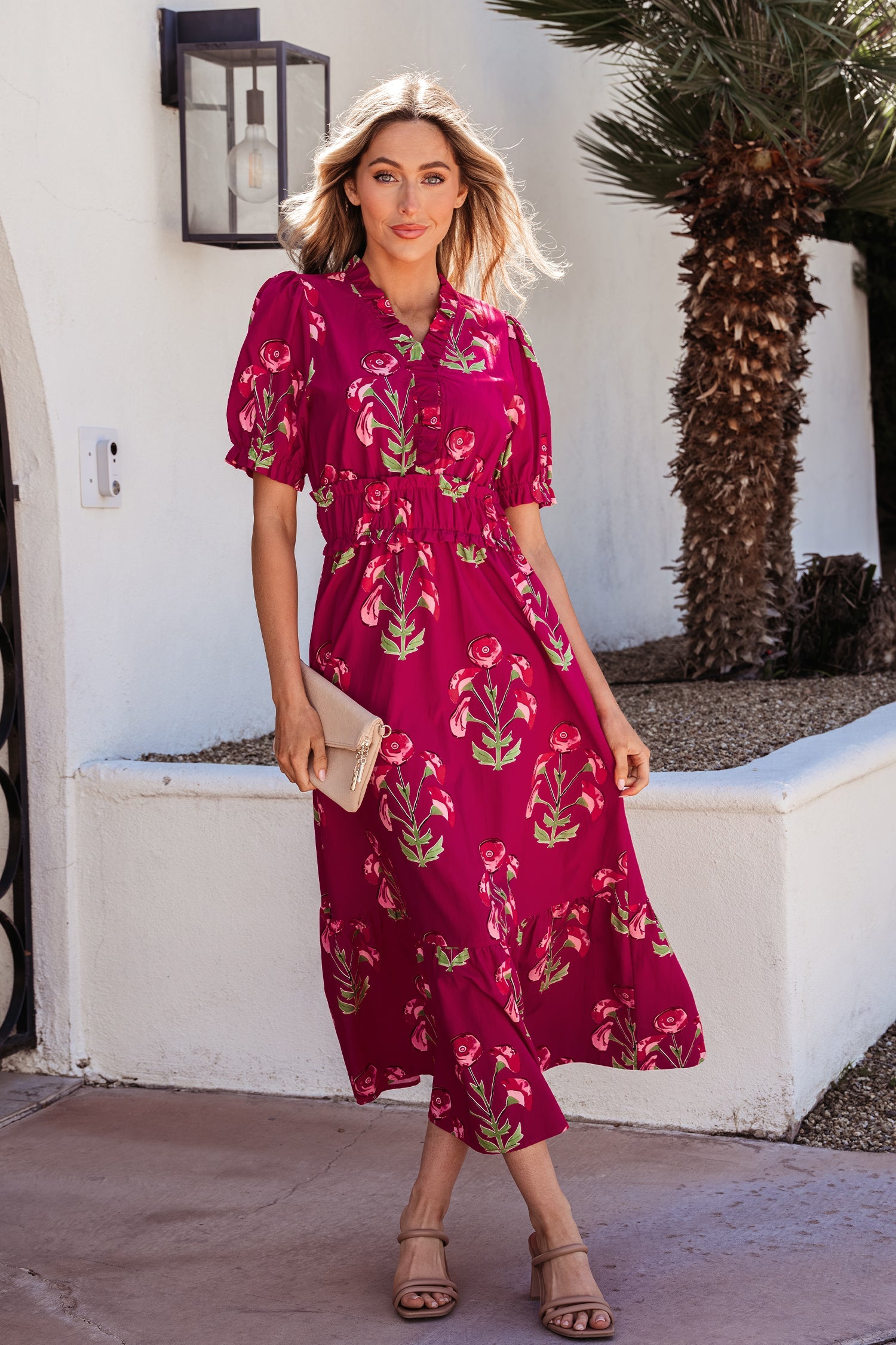 Floral Frilled V-Neck Ruffle Maxi Dress