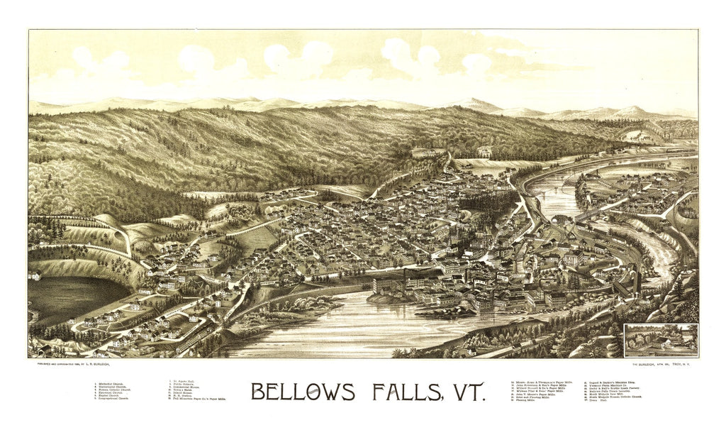 Vintage Map of Bellows Falls, Vermont 1886