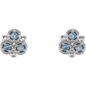14K White Gold Natural Blue Sapphire Three-Stone Earrings – image 4