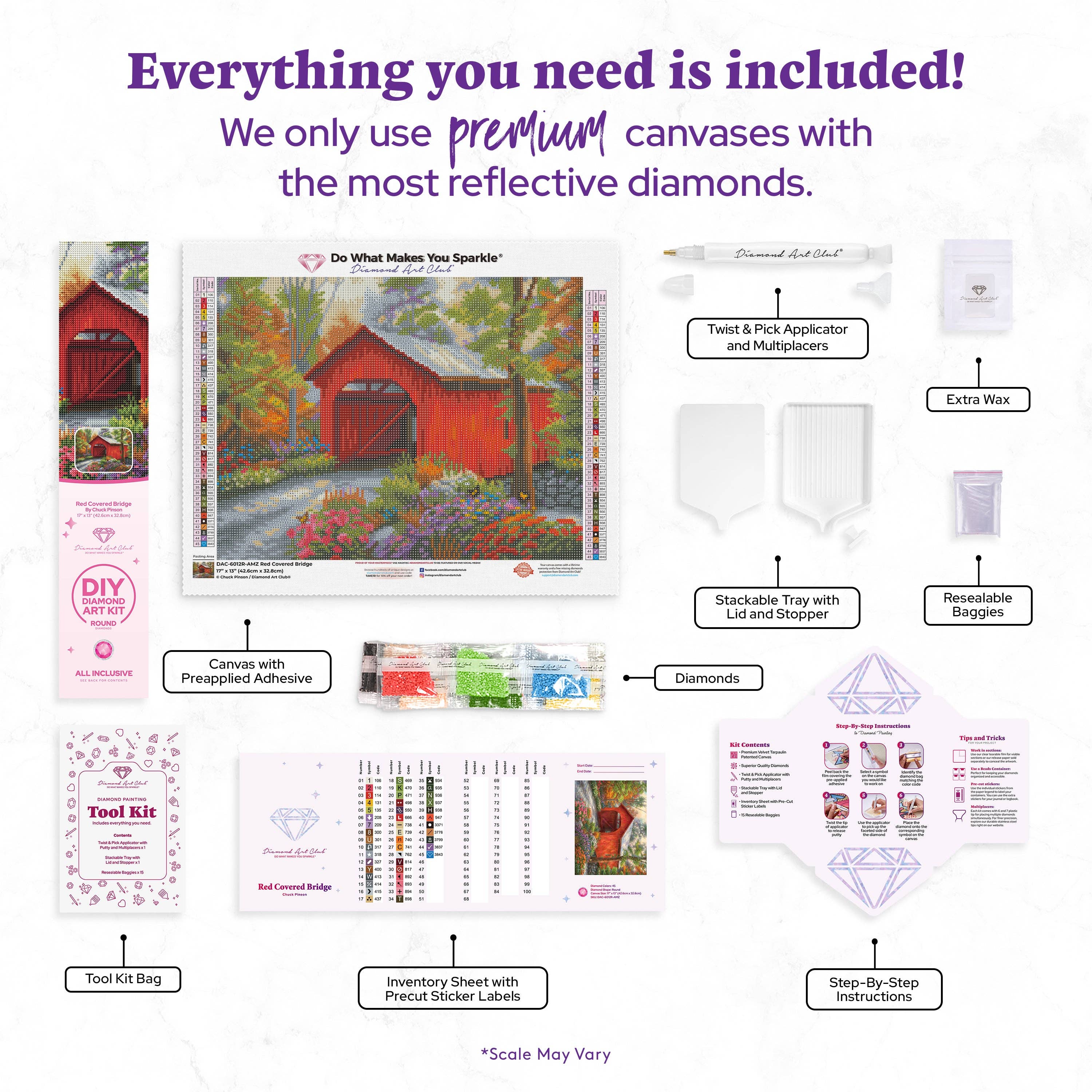 Diamond Art Club – Red Covered Bridge Diamond Painting (Round Drill, 17" x 13")