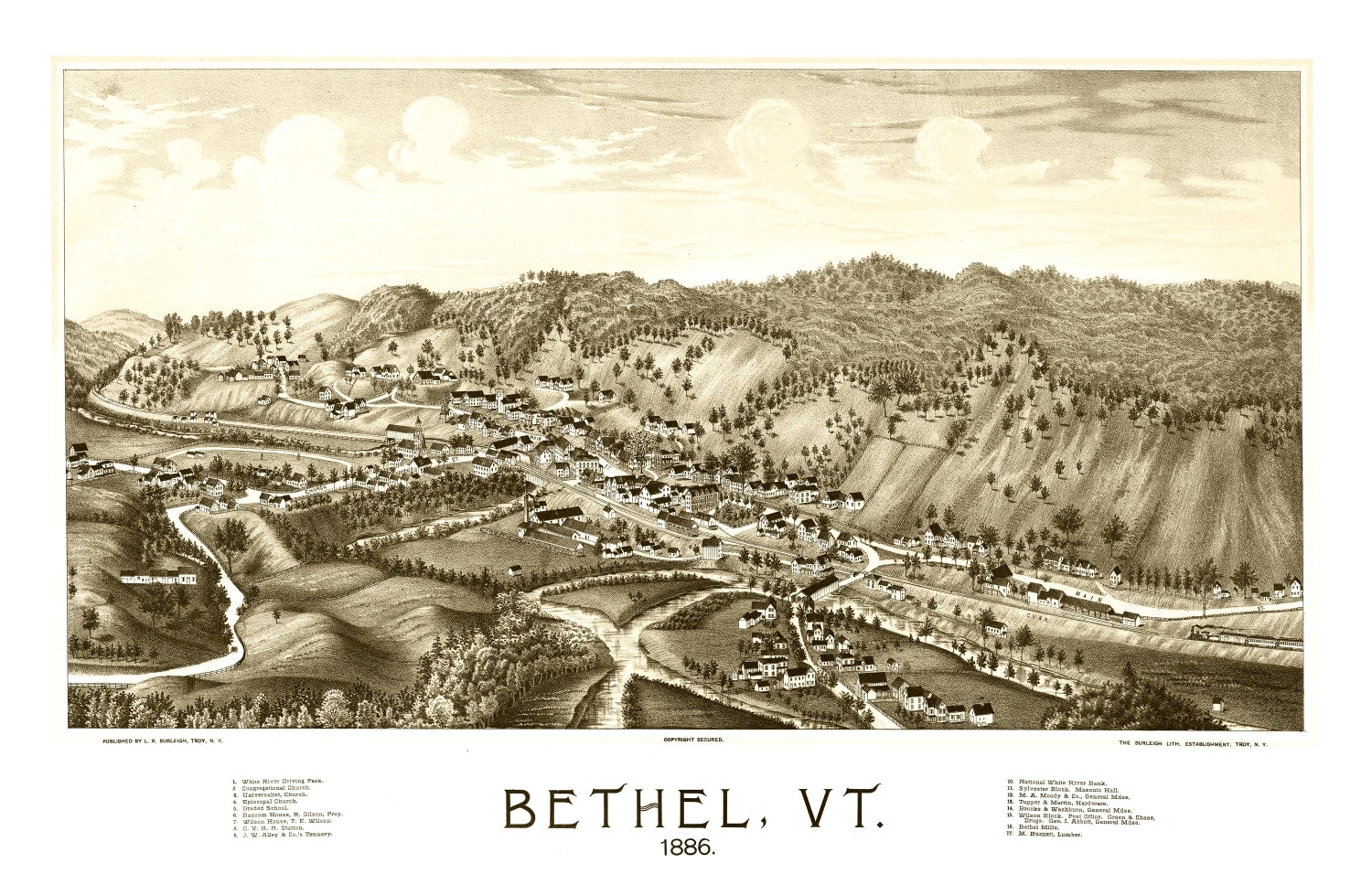 Vintage Map of Bethel, Vermont 1886