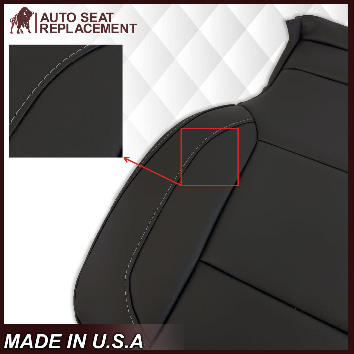 2014 2015 2016 2017 2018 2019 Chevy Silverado Tahoe Suburban & GMC Yukon Leather & Vinyl Seat Cover Replacement in Black (Jet Black)