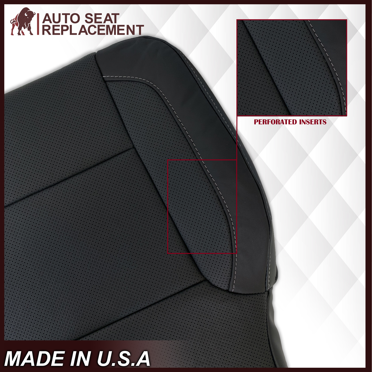 2014-2019 Chevy Silverado Tahoe Suburban & GMC Yukon PERFORATED Leather Seat Cover Replacement in Black, Gray, or Tan