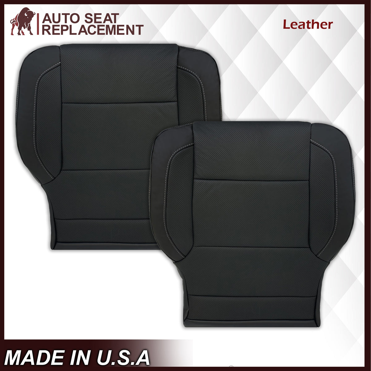 2014-2019 Chevy Silverado Tahoe Suburban & GMC Yukon PERFORATED Leather Seat Cover Replacement in Black, Gray, or Tan