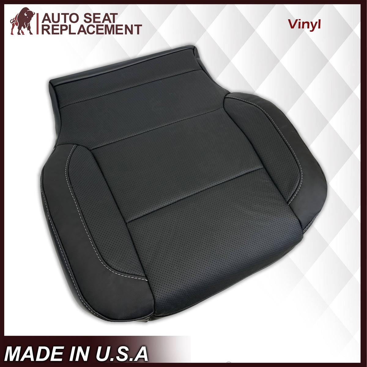 2014 - 2019 Chevy Silverado Tahoe Suburban & GMC Yukon Perforated Leather Seat Cover Replacement in Black (Perforated Jet Black)
