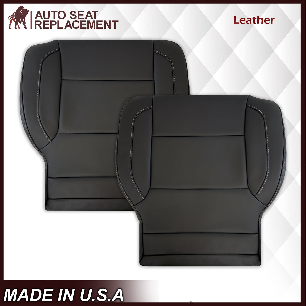 2014-2019 Chevy Silverado Tahoe Suburban & GMC Yukon Non-Perforated Leather Seat Cover Replacement in Black, Gray, or Tan