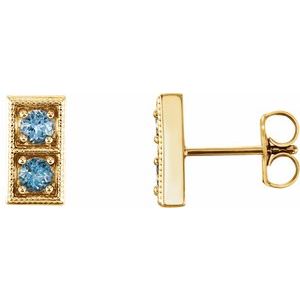 14K Yellow Gold Natural Aquamarine Two-Stone Earrings