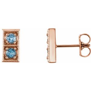 14K Rose Gold Natural Aquamarine Two-Stone Earrings