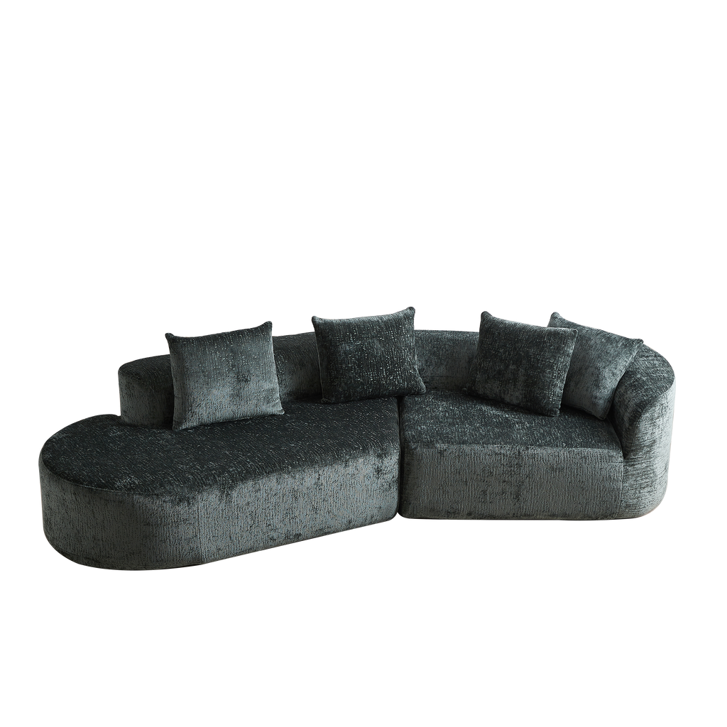 Modern Upholstered Oversized Sectional Sofa, 114-Inch Chenille 4-Seater Extra Deep & Wide Seat Curved Cloud Couch with 4 Throw Pillows, Free Combination Sofa Couch for Living Room,Bedroom