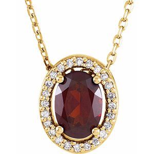 14K Yellow Gold Natural Mozambique Garnet & .05 CTW Natural Diamond 16" Necklace