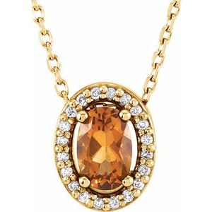 14K Yellow Gold Natural Citrine & .05 CTW Natural Diamond 16" Necklace