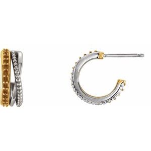 14K Yellow/White Gold Left Beaded Hoop Earring Mounting