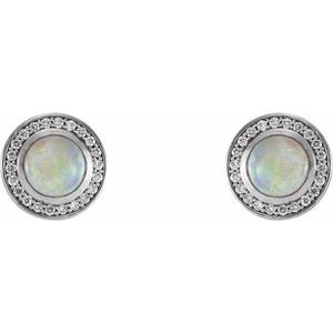Platinum 6 mm Natural Opal & 1/5 CTW Natural Diamond Halo-Style Earrings