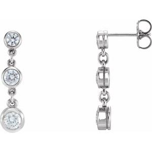 14K White Gold Imitation White Cubic Zirconia Bezel-Set Three-Stone Earrings