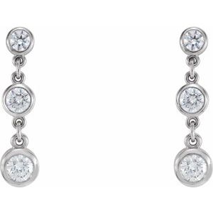 14K White Gold Imitation White Cubic Zirconia Bezel-Set Three-Stone Earrings – image 2