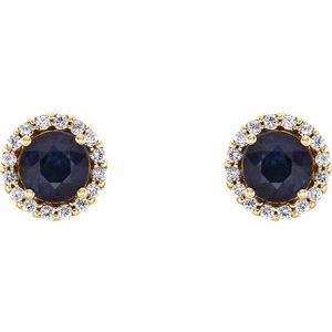 14K Yellow Gold 5 mm Natural Blue Sapphire & 1/8 CTW Natural Diamond Earrings – image 2