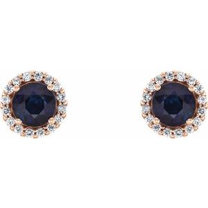 14K Rose Gold 3.5 mm Lab-Grown Blue Sapphire & 1/10 CTW Natural Diamond Earrings – image 2