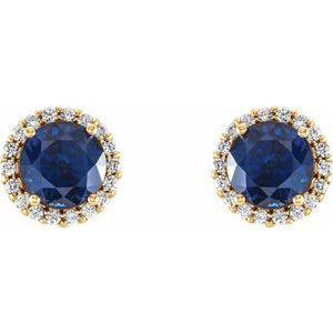 14K Yellow Gold 3 mm Natural Blue Sapphire & 1/10 CTW Natural Diamond Earrings – image 2