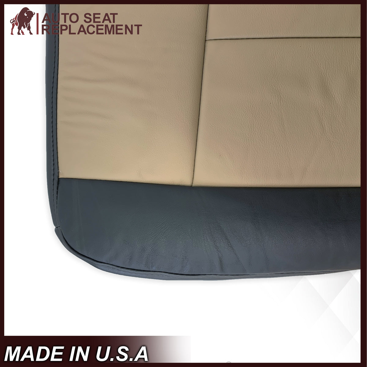 2007 2008 Ford Expedition Eddie Bauer Driver Or Passenger Side Bottom LEATHER Seat Cover In 2 Tone Tan (Tan- Dark Gray)