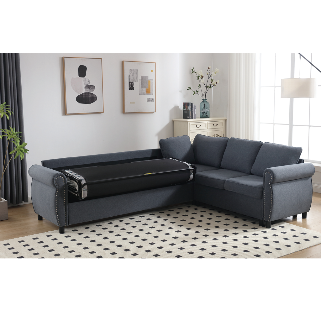 [NEW ARRIVED] [VIDEO PROVIDED] Sleeper Sofa, 2 in 1 Pull Out Couch Bed,6 seater sofa bed, L Shaped Sleeper Sectional Sofa Couch,Riveted sofa,104'' Large combined sofa Bed in living room, GRAY