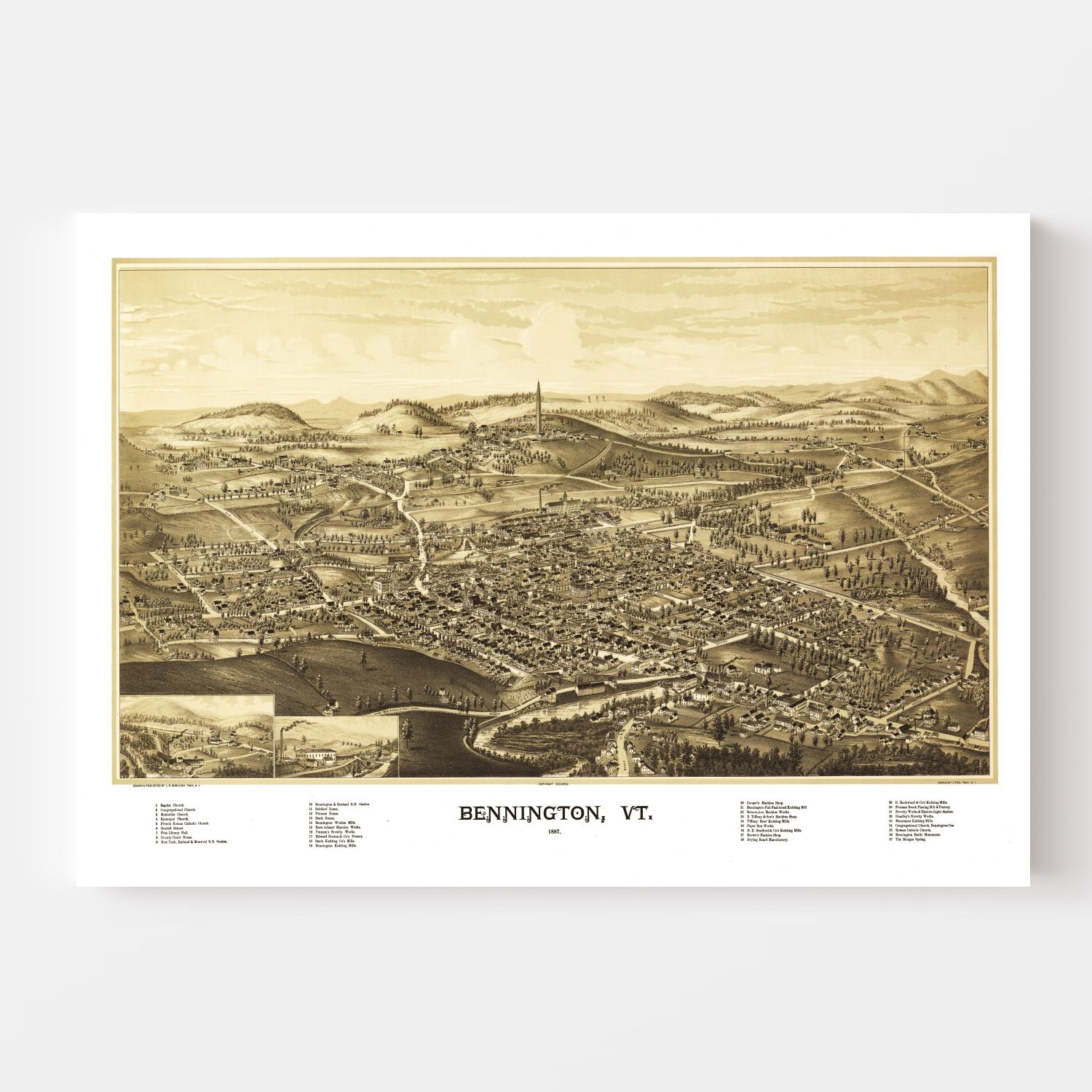Vintage Map of Bennington, Vermont 1887