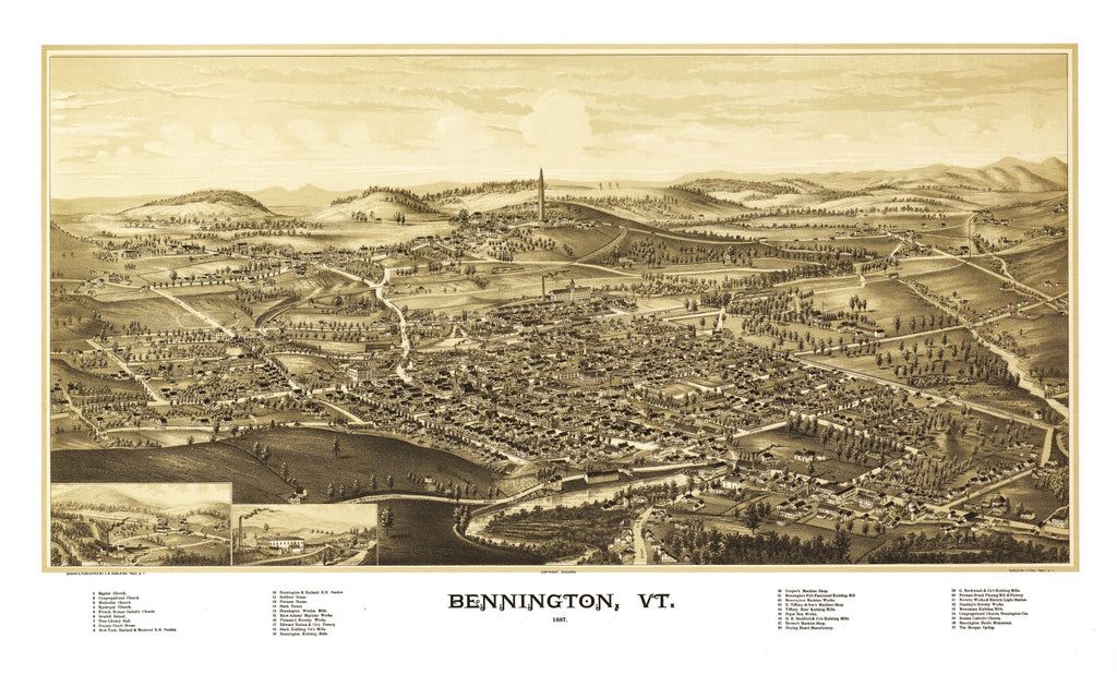 Vintage Map of Bennington, Vermont 1887