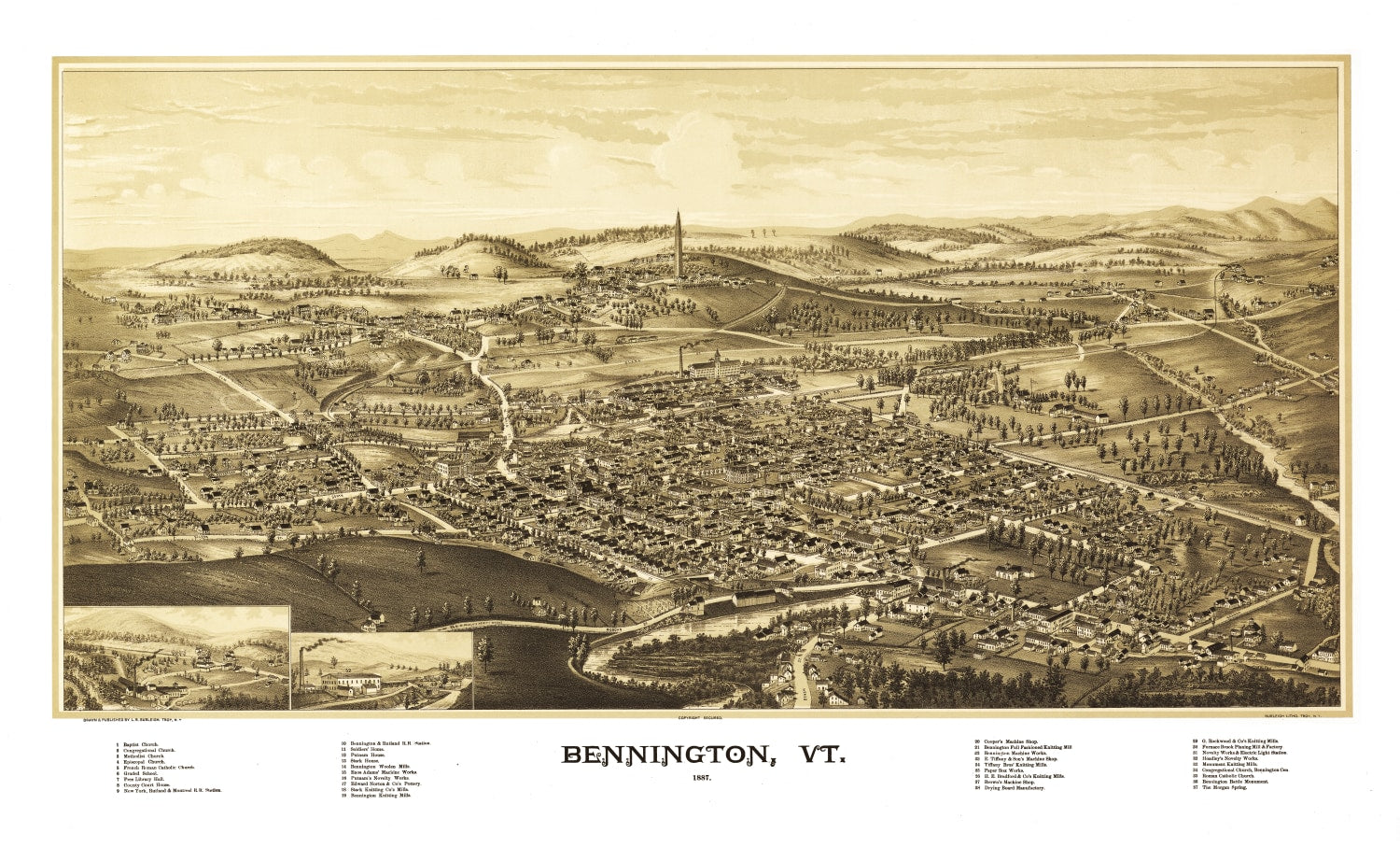 Vintage Map of Bennington, Vermont 1887
