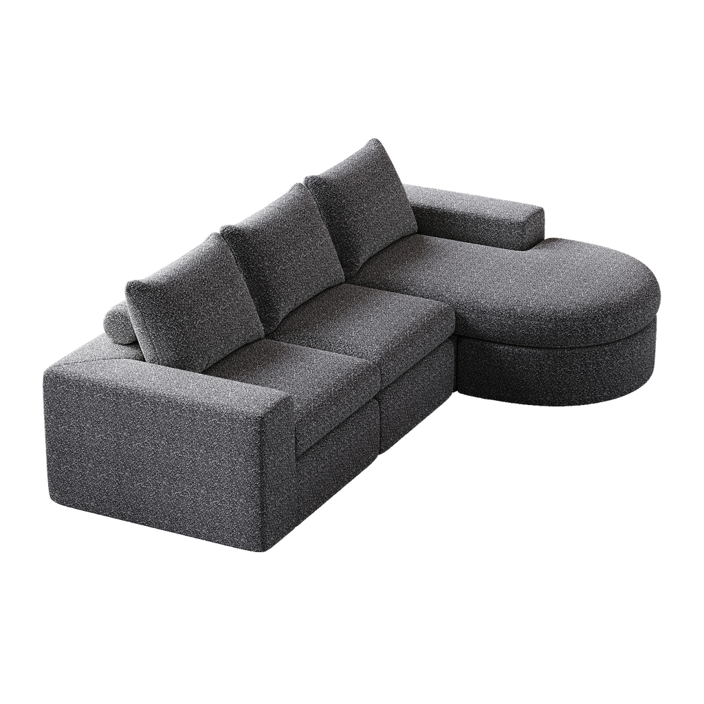 99-Inch Chenille Cloud Curved Sectional Sofa with Chaise, L-Shaped Modern Boneless Couch with Deep Seats, Chenille Sectional Sofa for Living Room and Bedroom, No Assembly Required
