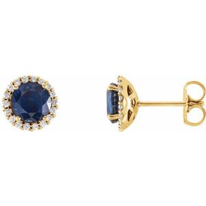 14K Yellow Gold 4.5 mm Lab-Grown Blue Sapphire & 1/10 CTW Natural Diamond Earrings