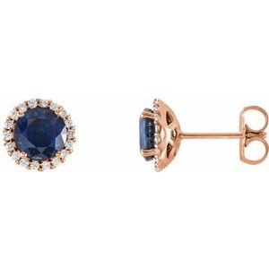 14K Rose Gold 4.5 mm Natural Blue Sapphire & 1/10 CTW Natural Diamond Earrings