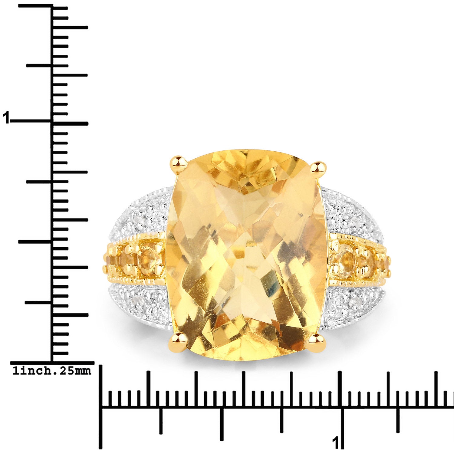 8.44 Carat Genuine Citrine and White Topaz .925 Sterling Silver Ring