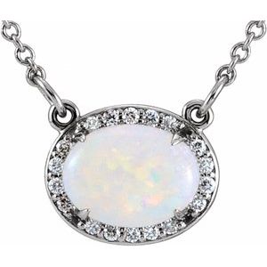 14K White Gold Natural White Opal & .07 CTW Natural Diamond Halo-Style 16 1/2" Necklace