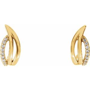 14K Yellow Gold 1/10 CTW Natural Diamond Freeform J-Hoop Earrings