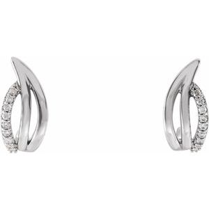 14K White Gold 1/10 CTW Natural Diamond Freeform J-Hoop Earrings – image 2