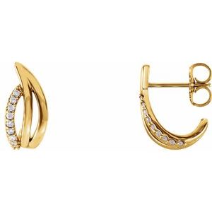 14K Yellow Gold 1/10 CTW Natural Diamond Freeform J-Hoop Earrings