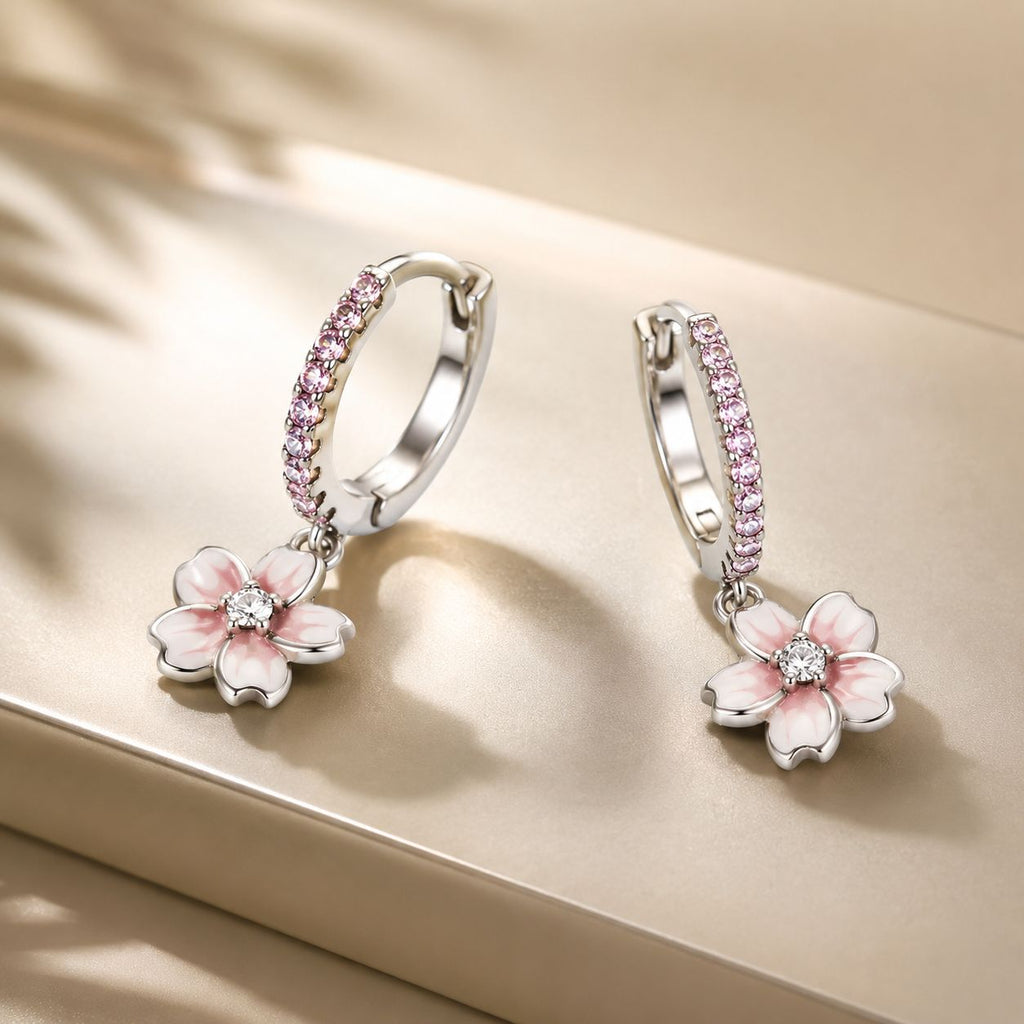 925 Sterling Silver Earrings with CZ and Enamel, 2.2x0.8m, for Women