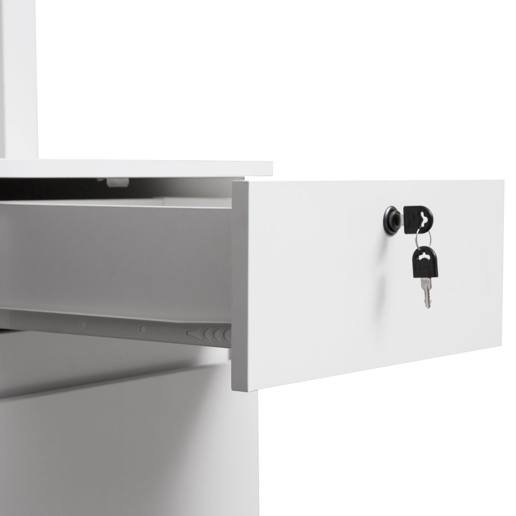 Modern Wooden Computer Desk with Hutch & Bookshelf, White Home Office Desk with Drawers, 3 AC Outlets, 2 USB Ports