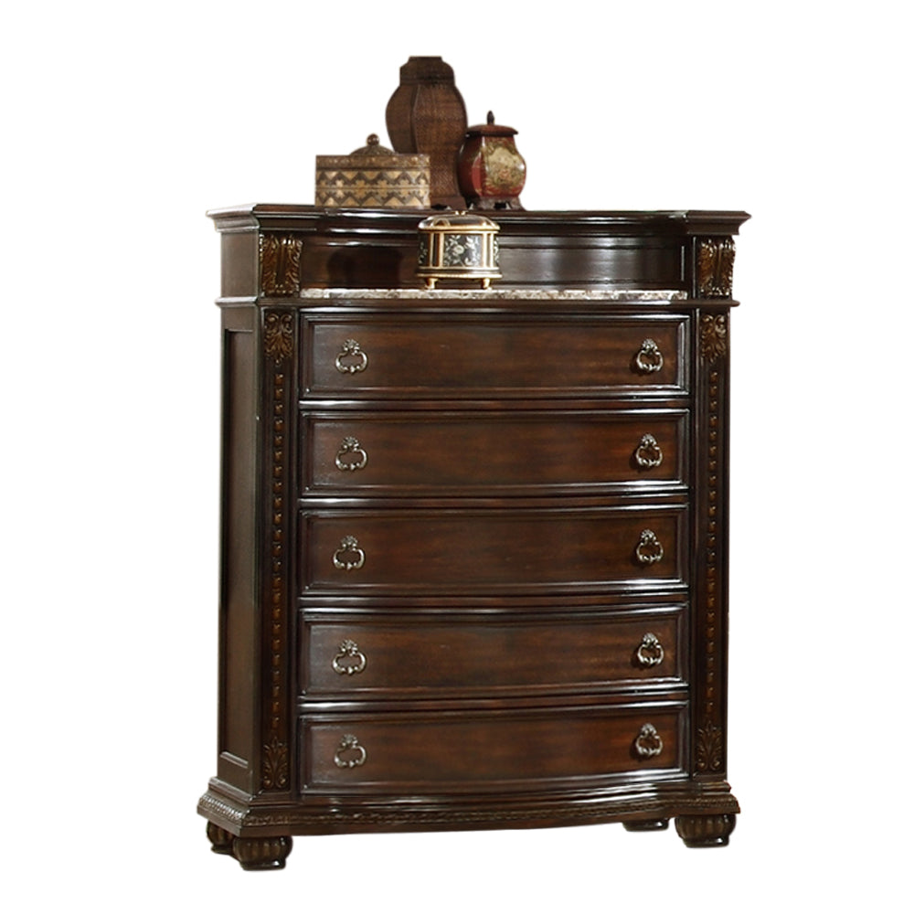Traditional Style 5Piece King (Includes: King Size Bed, Nightstand , Dresser, Chest and Mirror) Button Tufted Bedroom Set Made with Wood in Dark Walnut