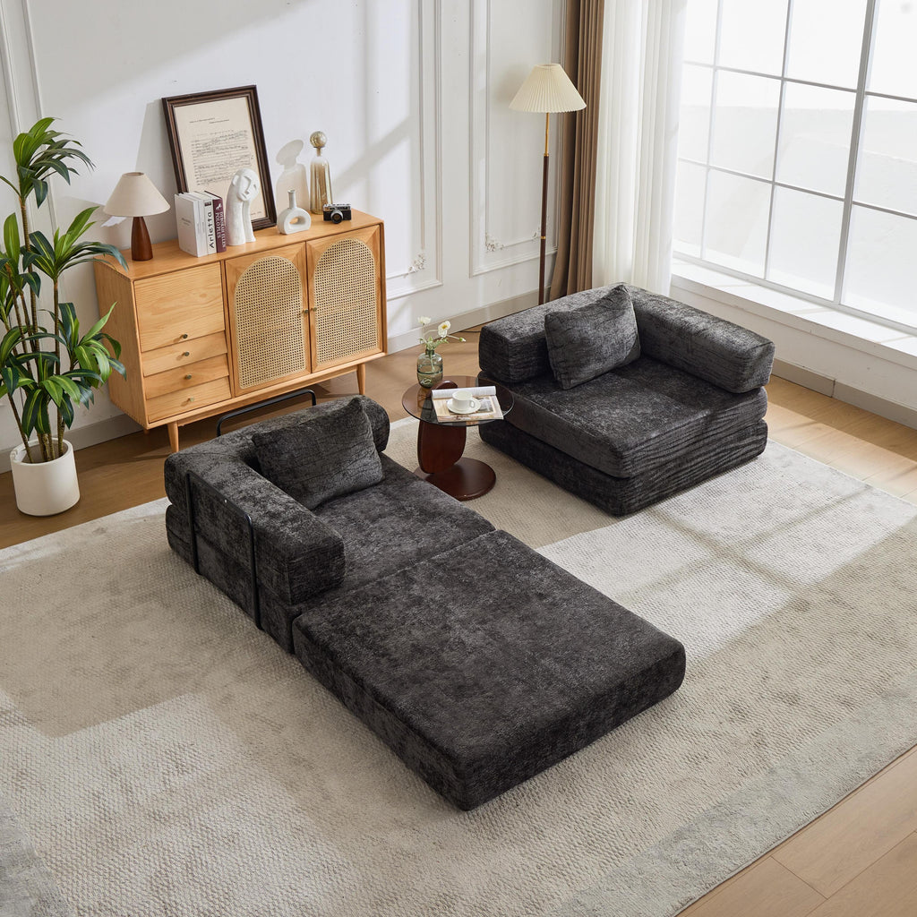 Compression Sofa,Convertible Floor Sofa Bed with Fixed-Shape Frame, Loveseats Boneless Modular Sectional Sofa,No Assembly Required,Chenille fabric,for Living Room Bedroom,Black